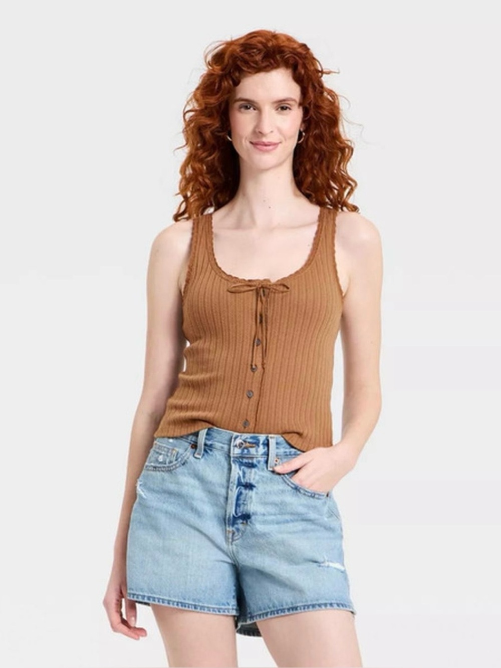 Universal Thread Pointelle Tank Top - Brown | L - NWT